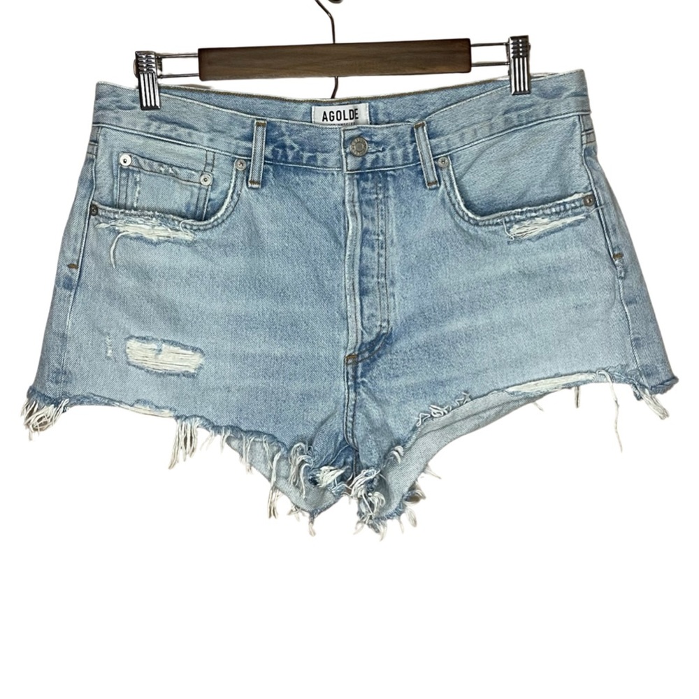Agolde Parker Vintage Cutoff Light Wash Distressed Denim Shorts Size 30